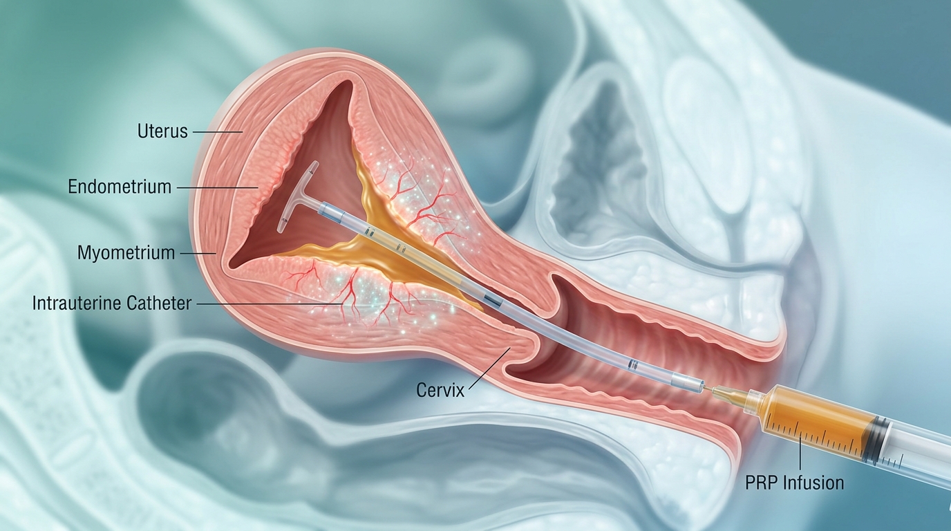 Thủ thuật bơm PRP vào buồng tử cung nhẹ nhàng qua catheter chuyên dụng dưới hướng dẫn siêu âm