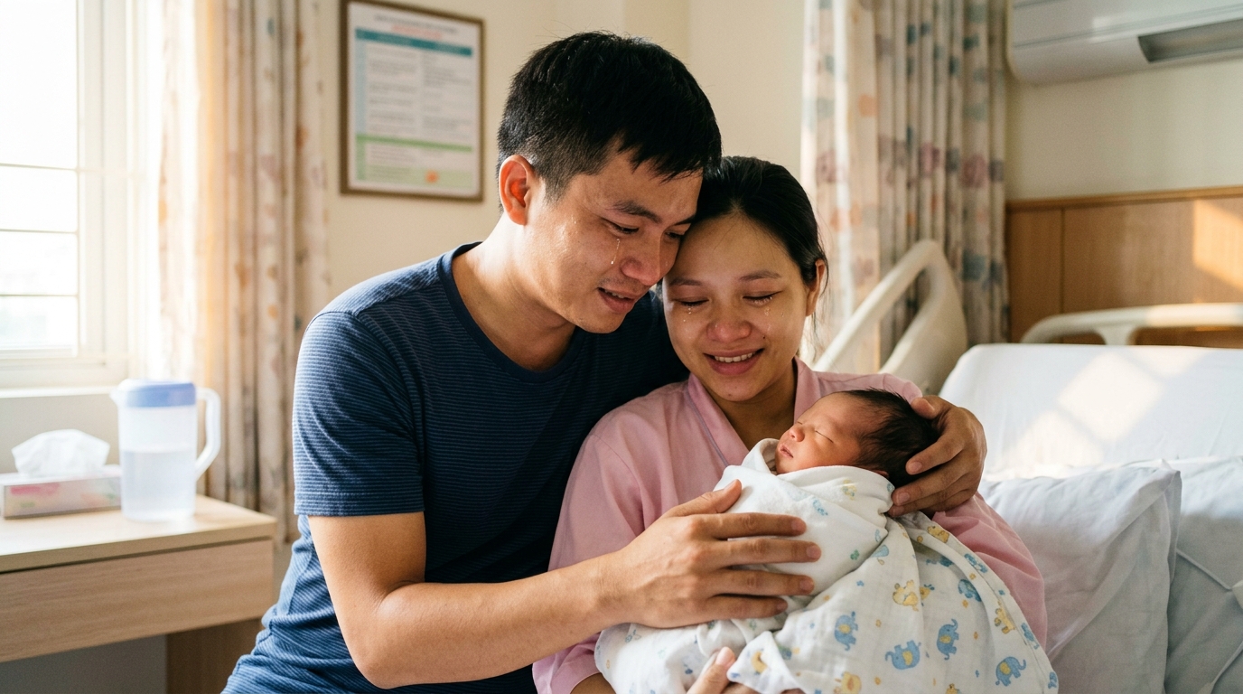 Hạnh phúc vỡ òa của gia đình đón em bé chào đời khỏe mạnh nhờ kỹ thuật ROSI